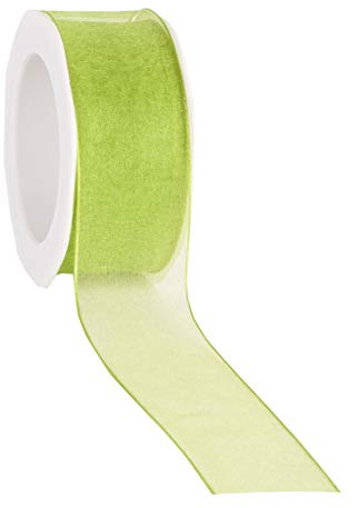 20 m x 38 mm dekorband chiff ljusgrön 22 med tråd presentband grönt band transparent organza premium trådkantband bröllop födelsedag chiffongband enfärgad