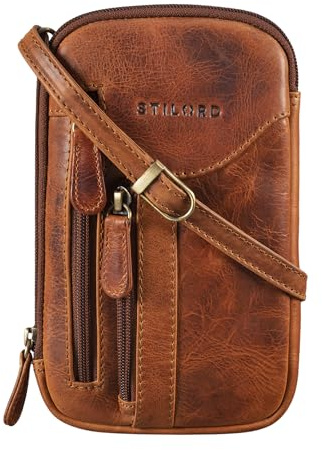 STILORD Lane 3-in-1 Handy Umhängetasche Gürteltasche Handgelenktasche Leder Brustbeutel für Smartphone Kleine Crossbody Bag Vintage Echtleder Farbe:Kara - Cognac
