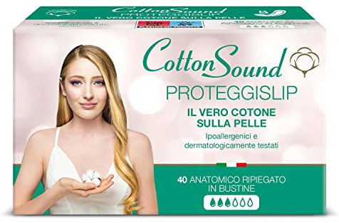 COTTON SOUND Proteggislip con Cotone 40 Pezzi, 100% Cotone Idrofilo, Anatomico Ripiegato in Bustine, Ipoallergenici, Dermatologicamente Testati, Massima Assorbenza, Made in Italy