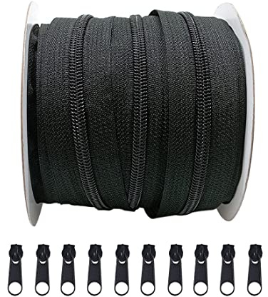25 M Cremallera Continua Nylon + 10 Cursores Libre Deslizadores de Metal para Costura, Cremallera para Coser, Manualidades, (332, 25M)