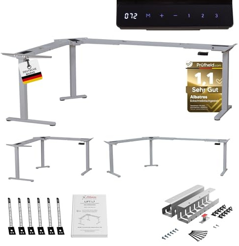 ALBATROS Lift L7S Eckschreibtisch Gestell | Silber, 3 Motoren, Kabelkanal | Elektrisch höhenverstellbar, stufenlos in Höhe, Breite & Winkel, Homeoffice & Büro, ergonomisch, leise, robust & belastbar