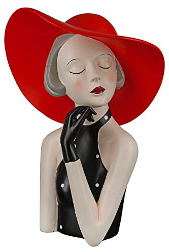 GILDE Dekofigur Frau Lady mit rotem Hut Kunstharz rot schwarz 27 cm
