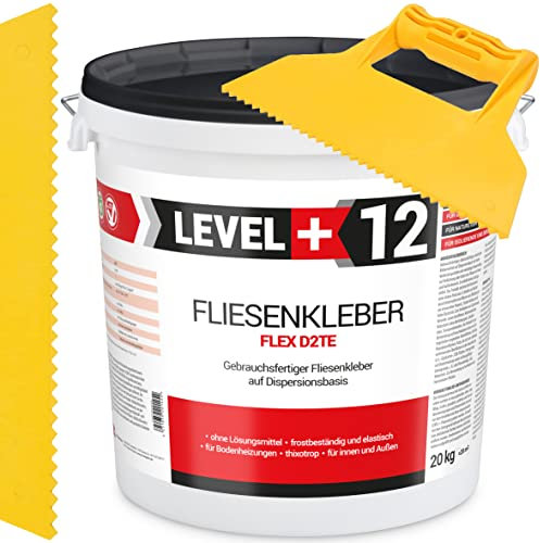 Fertig Fliesenkleber 20 kg Fertig + Kunstoffspachtel Dreieck-Zahnung Steinkleber Flexmörtel Weiß Dispersions-Kleber SET RM12 KT