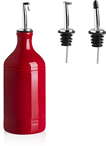 SWEEJAR Bouteille distributrice d'huile d'olive en porcelaine, opaque protège l'huile pour réduire l'oxydation, 467 ml (rouge)