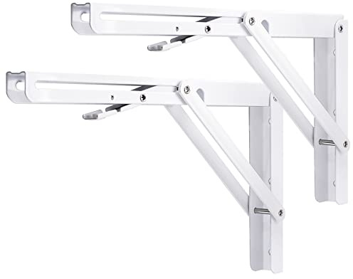 YUMORE Fällbart hyllfäste, 30 cm, kraftiga hopfällbara fästen, hyllstöd, maximal belastning 150 kg, väggmonterat, flytande bord, triangelstöd, gör-det-själv, L-konsol, platsbesparande, vit, 2-pack