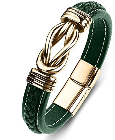 Dsnyu Armband Männer, Gold Grün Armbänder Paare mit Magnet Verschluss, 18.5CM Überlappend Retro Armbänder für Verlobung