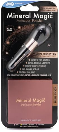 JML Mineral Magic Makeup Perfection Powder - Long Lasting Pressed Face Powder Foundation Covers Conceals, Corrects and Q10 Hydrates - Make Up to Cover Fine Lines Blemishes and Dark Circles - Mocha