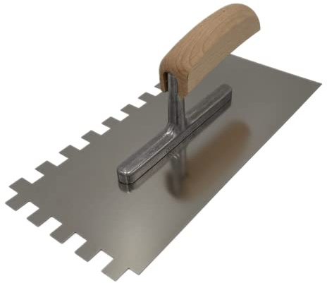 Zahnkelle aus Edelstahl mit Holzgriff Zahnspachtel Glättkelle Zahnscheibe Glättscheibe Traufel Spachtel (Zahnkelle 12x12 | 1 Stück)