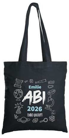 Herz & Heim® Abiturgeschenk Beutel personalisiert Schwarz, Abi - Name, Jahr, Wunschtext