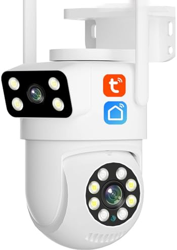 KEYQEEN Cámara IP Tuya PTZ WiFi de Doble Lente 2K 4MP, cámara de Seguridad de visión Nocturna, Seguimiento automático, videovigilancia de Audio bidireccional,4mp+128g