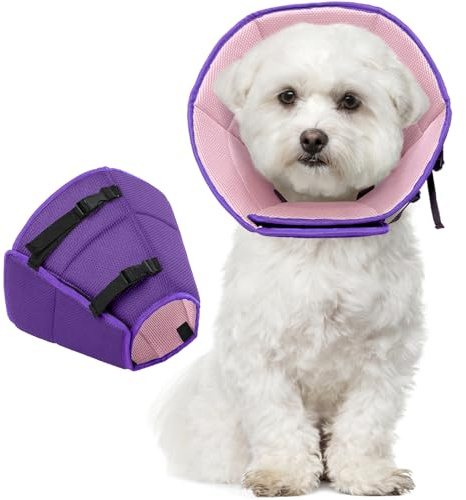 Kuoser Halskrause, Bequem Leckschutz, Schutzkragen für Hunde, Einstellbar, Vorbeugung von Biss- und Leckwunden, Lila M