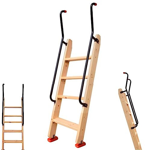 Robuste Holzleiter mit extra langem Handlauf, Trittleiter-Ersatz für Bibliotheks-Camper-Bunkhouse-Anhänger, Bodenständer-Etagenbett-Leiter-Treppe (Farbe: Natur, Größe: 4 Stufen – 125 cm (49 1/4 Zoll))