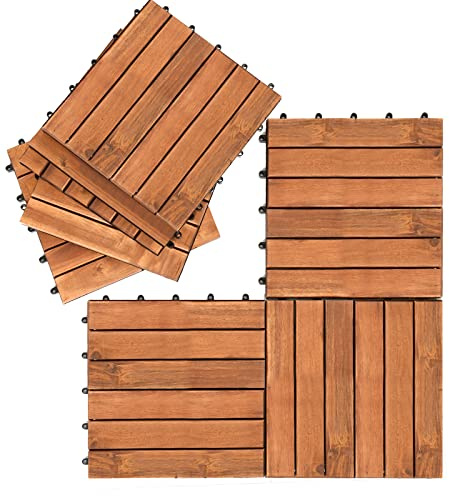 Jiubiaz Holzfliesen Terrassenfliesen 10m ² Bodenfliesen aus Akazienholz, wetterfest, leicht verlegbar terassenboden für Terrassen und Balkon 30 x 30 cm (6 Latten | 110 Stück)