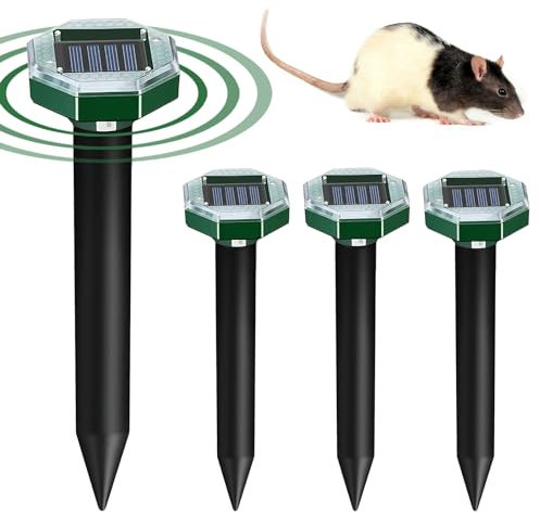 Hillylolly Répulsif Solaire pour Taupe 4 pièces Répulsif Taupe Solaire, Repulsif Souris et Rats Ultrason, Anti Souris Ultrason pour Repousser Taupes, Campagnols et Gaufres (Octogone)