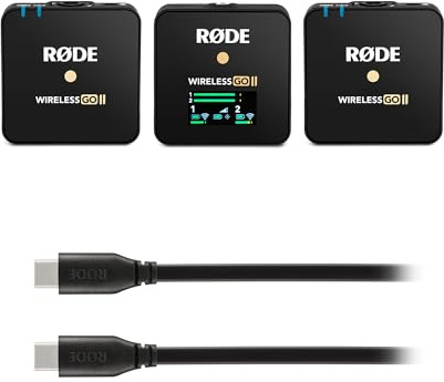 RØDE Wireless GO II Ultrakompaktes drahtloses Zweikanal-Mikrofonsystem + SC17 USB-C-auf-USB-C-Kabel (1,5 m - Android- und Mac-kompatibel) für Filmaufnahmen, Interviews und die Erstellung von Inhalten