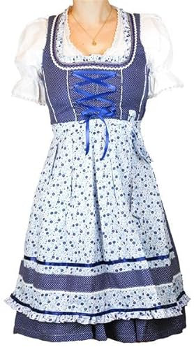 MS-Trachten Damen Dirndl Set Merle 3 teiliges Trachtenkleid Blau 38