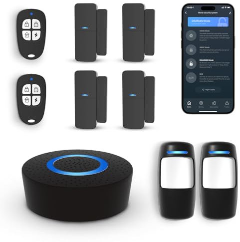 GRSICO Wireless Home Alarm System 9-Piece Kit, WiFi Alarm System for Home Security with Phone APP Alert (Black Alarm Siren, Remote, Motion, and Door Sensors) for Home, Apartment, Work with Alexa