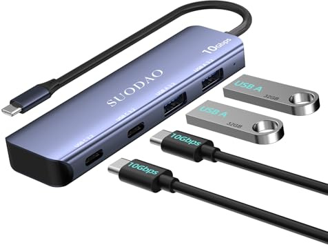 Hub USB C 3.2 de 10 Gbps, concentrador USB 3.2 de aluminio SUODAO con 2 puertos de datos USB-C y 2 USB-A, concentrador USB 3.2 Gen 2 ultra delgado para MacBook Pro/Air 2022/2021, iPhone 15, iPad Pro,