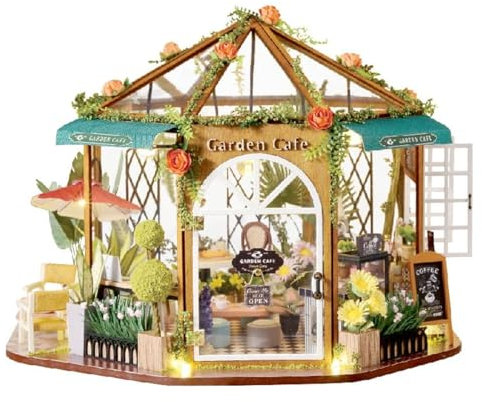 Habarri Miniatur Haus – DIY Set mit Liebe zum Detail – Bezauberndes 3D Modell mit LED – Puppenhaus 1:24 für Kinder & Erwachsene – Geburtstagsgeschenk für kreative Köpfe – Stilvolles Gewächshaus