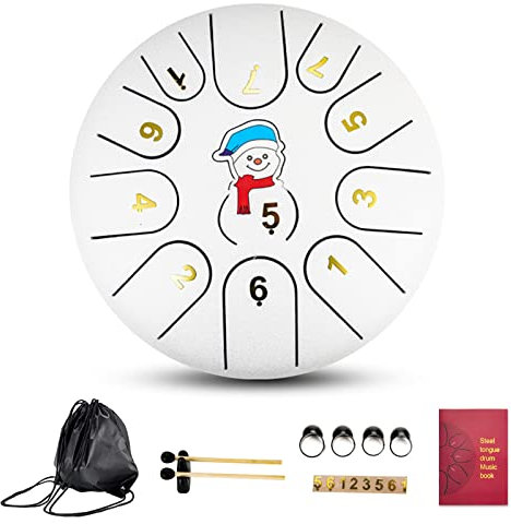 BAMFY 6 Zoll 11 Noten Stahlzungentrommel Musikinstrumente Handpan Mit Tasche, Notenbuch, Trommelschlegel Und Stöcken Für Anfänger Erwachsene Kinder(Weiß)