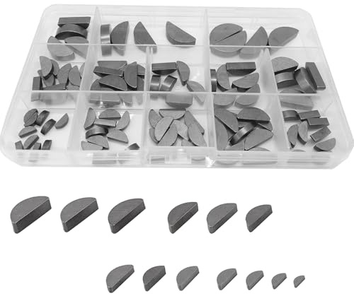 100 Stück Kohlenstoffstahl Feder Schlüssel, Halbmond Woodruff Schlüssel Set | 13 Größen Flywheel Pulley Kurbelwelle Sortiment Kit für Befestigungsmittel Mechanische Industrie