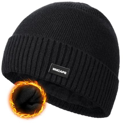 Wmcaps Winter Beanie Mütze, Wintermütze Herren mit Bündchen und Dickem Warmem Futter Warme Wollmütze Strickmütze Bequeme Weiche Stulpenmütze Ideal für Outdoor Aktivitäten Geschenke für Männer Frauen