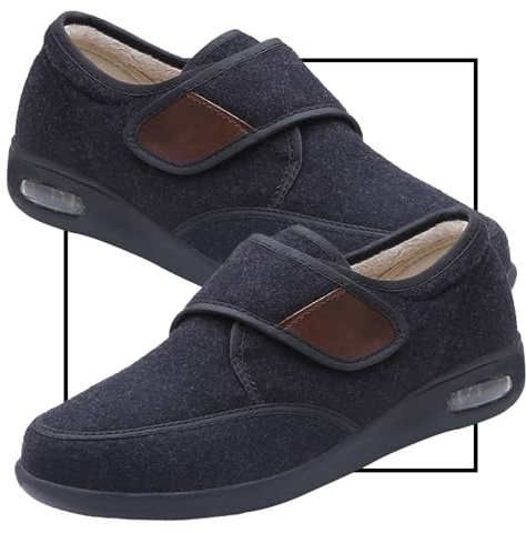 Möge Zapatos con Horma Ancha pie diabetico ortopedicas Hombre, Zapatos pies Anchos Invierno Calientes Piel Forradas Zapatos Extra Anchas Pies Hinchados Zapatos Especiales(BlackB,43 EU)
