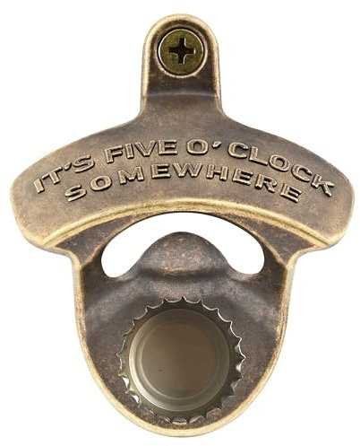 HAIICEN Aged Brass Magnetic Bottle Opener Wall Mount, IT'S FIVE O'CLOCK SOMEWHERE Mountable Beer Opener with Magnets for Wooden Post Table