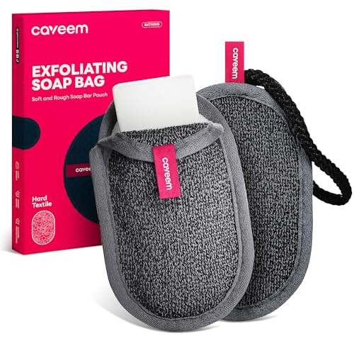 Caveem Seifenbeutel 2er, Peeling für feste Seife, rauer Duschbeutel | 2 Seifenbeutel für feste Seife. Raue Peeling-Oberfläche, reichhaltiger Schaum, schnell trocknend und langlebig.