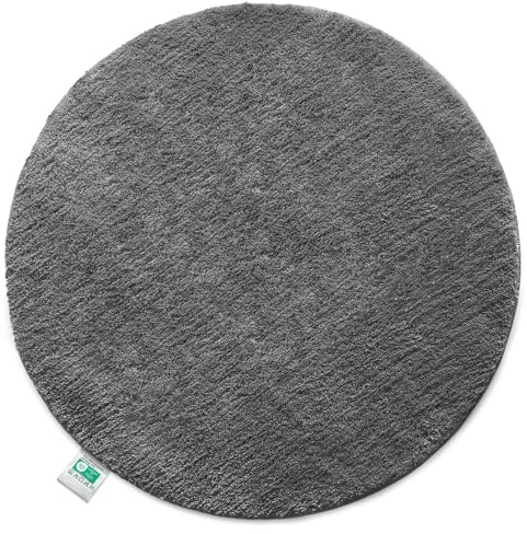 Floordirekt Badematte Sky, Badteppich in Rund, Dichtes, Flauschiges Wohlgefühl für Ihr Zuhause, Badvorleger rutschfest waschbar, schadstoffgeprüft (Dunkelgrau, 95 cm (Rund))