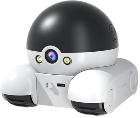 Diyeeni Mini 1080P Robot de Caméra, Caméra pour Animaux de Compagnie Mobiles à L'intérieur avec Double Objectif, Appareil Photo de sécurité à Domicile WiFi, Audio à Deux Voies, Détection