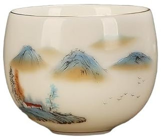 UZAMIRLEX Tazze da tè Cinesi in Ceramica, Tazza da tè Tradizionale in Ceramica Bianca da 55 ml(120 Ml Gold Cup Landscape)