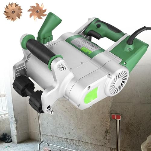 Scanalatrice elettrica for muri, scanalatrice for muri antipolvere da 1100 W, macchina for il taglio di muri in cemento con design appendibile, lame in lega da 25 mm + 35 mm, regolazione della profond