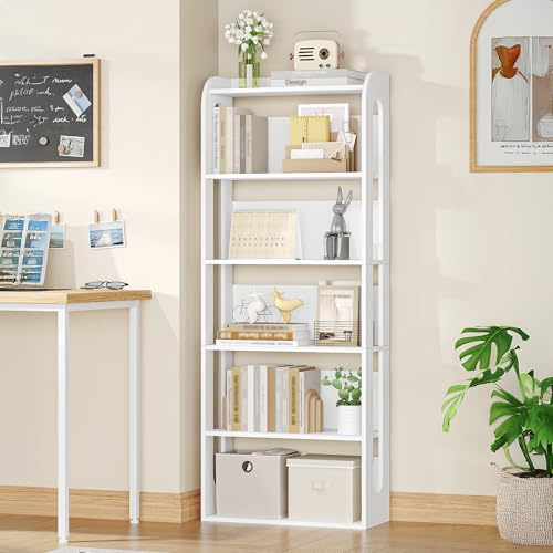 Hzuaneri Bücherregal, 6-stöckiges bücherregal Holz, Buch Regal, Hölzernes Standregal für Schlafzimmer, Wohnzimmer und Arbeitszimmer 24 x 60 x 153 cm weiß BC60003X
