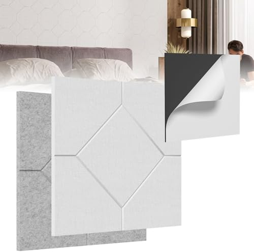 Froadp Panneaux acoustiques muraux autocollants 3D - Isolation acoustique - Absorbeur acoustique - Panneaux muraux pour isolation phonique dans les pièces modernes - En forme de losange blanc