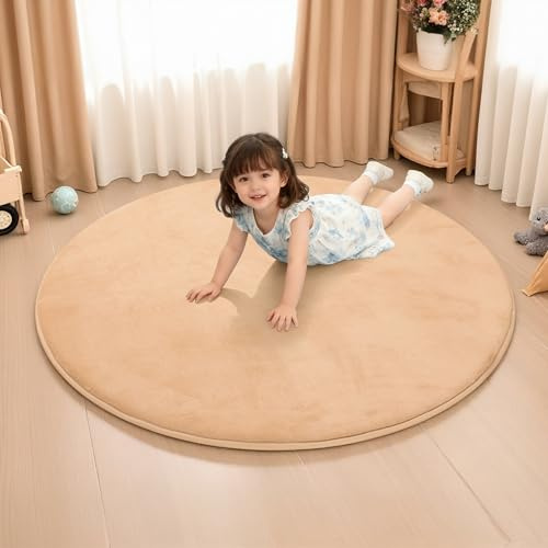BYBYME 3cm Dicke Faltbare Krabbelmatte Baby, Ø120cm Spielmatte mit Rutschfester Unterseite, Weiche Bodenmatte aus Memory-Schaum für Babys, Kinder & Kleinkinder, Ideal für Wohnzimmer & Yoga, Braun