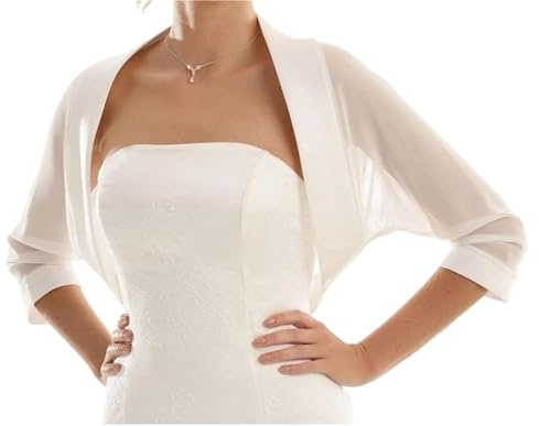 QWWQYDY Chaqueta Calada Mujer Bolero de Boda de satén de Gasa, Accesorios for Ocasiones Especiales, Batas de Novia for Mujer(White,XL)