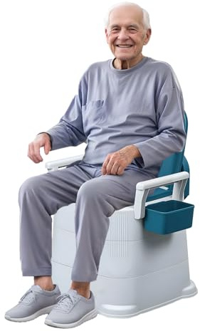 Commode Toilet Chair for Adults, Portable Toilet with Detachable Arms & Removable Commode Bucket, Potty Chair for Elderly and Disabled (White)