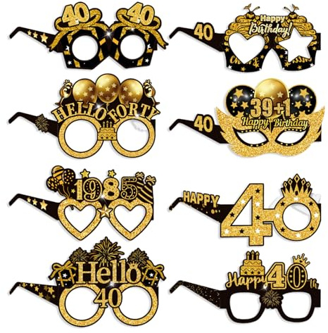 8 Stück 40 Geburtstag Männer Deko,40. Geburtstag Mann Frau Frauen 40er Party Brille Dekoration Gold Schwarz Lustig Brillen 40th Birthday Decoration Papier Partybrillen,für Foto Requisiten Accessoires