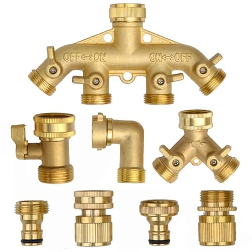Divisor de manguera de jardín de latón resistente de 1-2-4 vías, conector hexagonal con agarre cómodo, válvulas de cierre, adaptador de grifo de agua(Quickconnector EU)