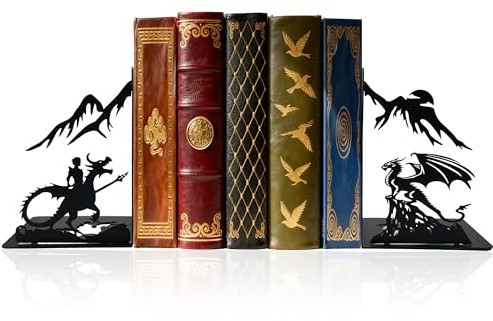 Dragon Bookends – Metal Book Ends Decorative for Shelves, Unique Fantasy Book Ends Holder, Cute Novelty Vintage Bookends, Bookshelf Decor Heavy Duty Stopper for Kids and Adults