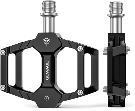 GEWAGE Pedales de Bicicleta – Pedales de Aluminio CNC con Eje CR-MO, Solo 283 g, con Clavos Antideslizantes; Ideales para MTB, Gravel, Trekking, Carretera y Bicicletas Infantiles (Negro)