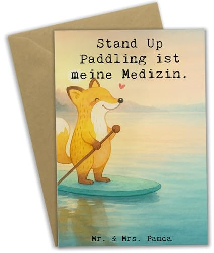 Mr. & Mrs. Panda Grußkarte Fuchs Stand Up Paddling Design - Geschenk, Subben, osterkarten, Grußkarten, SUB, einladungskarten, Paddle Boarding, dankeskarten, weihnachtskarten