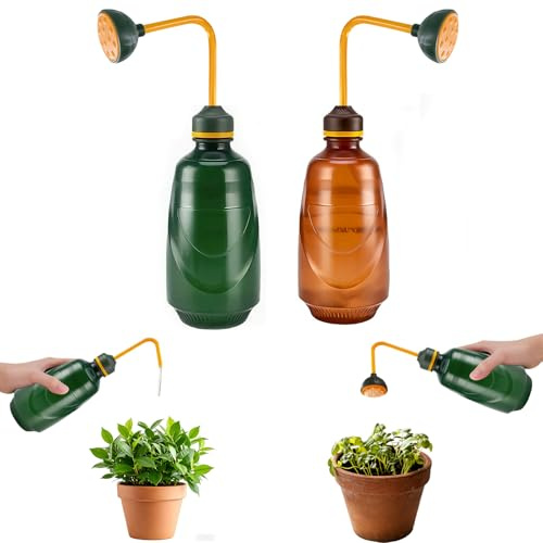 2 Stück Kleine Gießkanne,2-in-1 Ballbrause für Pflanzen Blume,Pflanzensprüher 450ml,Präzise Bewässerung für Empfindliche Pflanzen,Bonsai,Ingarden Anzucht,mit 360° Gießkopf(Braun+Grün)