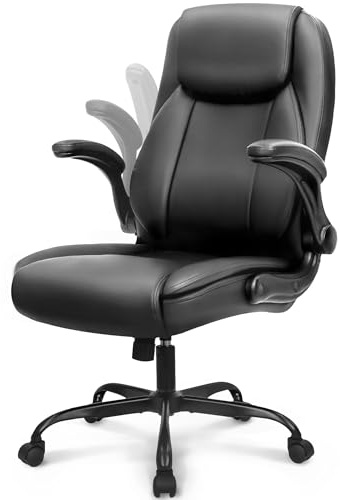 NEO Chair Ergonomic Office Chair Executive Computer Desk Chair Gaming High Back Support Comfy Seat Flip-up Arms Adjustable Height Swivel Rolling Wheels PU Leather for Home (Dark Black)