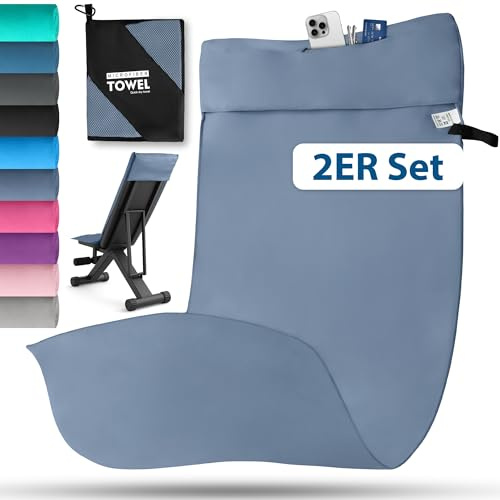 Novent Fitness Handtuch aus Mikrofaser 2er Set, 120x50cm Gym Handtuch mit Reißverschluss Tasche, Kompakt, rutschfest & Schnelltrocknend Sporthandtuch Fitnessstudio für Sport, Reise