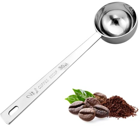 Kzouenzu Edelstahl Kaffeelöffel, 30ml Kaffeedosierlöffel, Kaffeelot, Kaffeelöffel mit Langem Griff, für Tee Kaffeesatz, Bohnen, Gewürze(Silber)