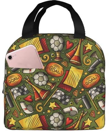 ASRVA Football Trophy Horn Whistle Flag Goal Insulated Lunch Bag Reusable Lunch Box Thermal Cooler Container Bags Portable Thermal Tote Bags Leakproof Lunchbox with Front Pocket for Work Picnic Travel