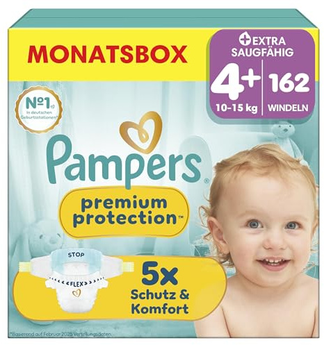 Pampers Premium Protection Größe 4+, 162 Windeln, 10kg-15kg | unser Nr. 1 Haut- und Auslaufschutz