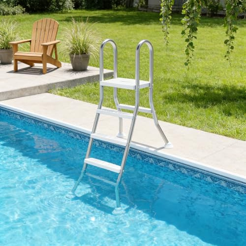 UISEBRT 304 rostfritt stål pallstege | pooltrappa med 3 steg | poolstege med halkskydd | Instegsstege för pool och poolhöjd upp till 115 cm | kan belastas upp till 150 kg